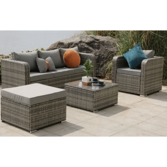 5 Seater Rattan Furniture Sofa Set Mixed Grey with Rain Cover