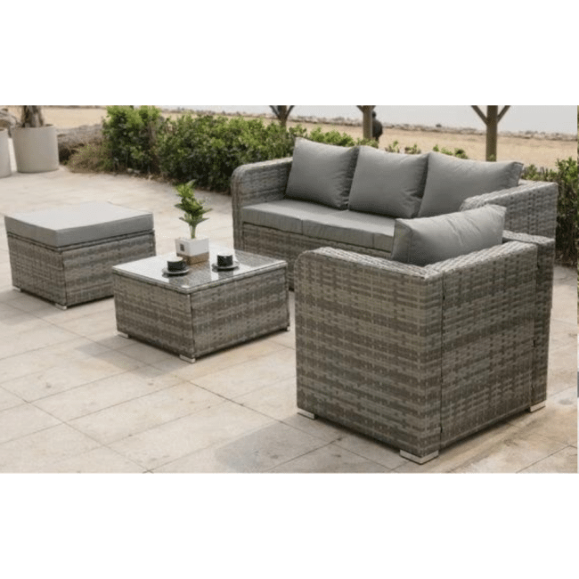 5 Seater Rattan Furniture Sofa Set Mixed Grey with Rain Cover - Image 4