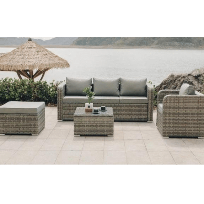 5 Seater Rattan Furniture Sofa Set Mixed Grey with Rain Cover - Image 8