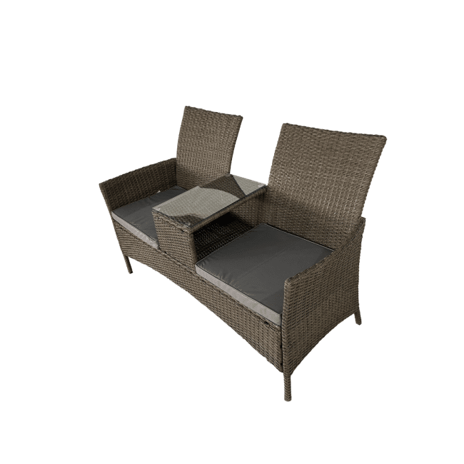 Rattan Love Seat Bench with Cushions - Image 2