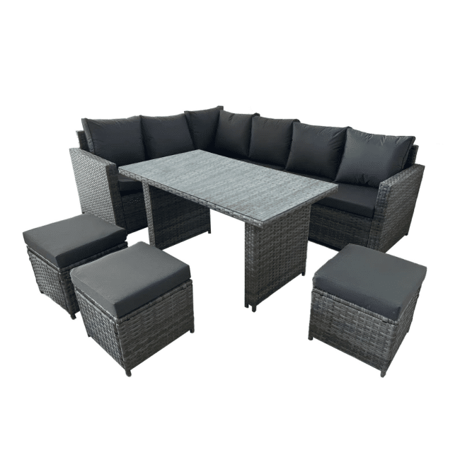 9 Seater Rattan Dining Corner Set with Rain Cover - Image 2