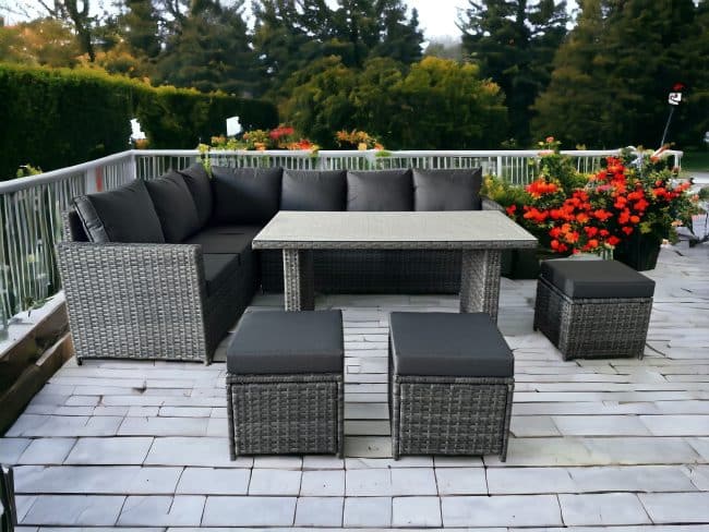 9 Seater Rattan Dining Corner Set with Rain Cover