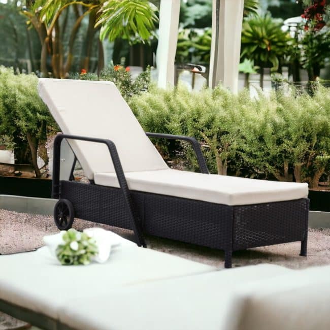 Rattan Sun Lounger with Wheels